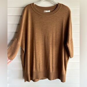 Anthropologie Brown 3/4 length oversized merino wool sweater